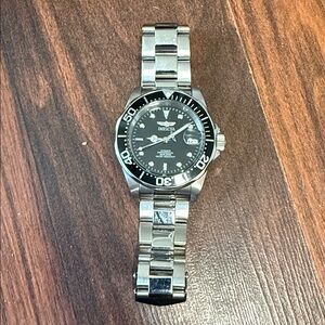 Invicta Black Dial Silver Band Watch